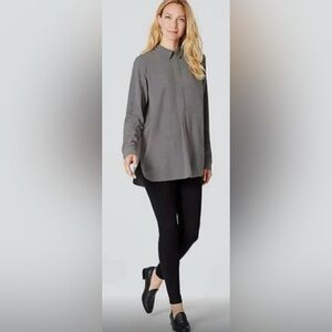 J Jill Rayon Gray Long Sleeve Relaxed Fit Tunic Top w Button-Down BACK - NWOT